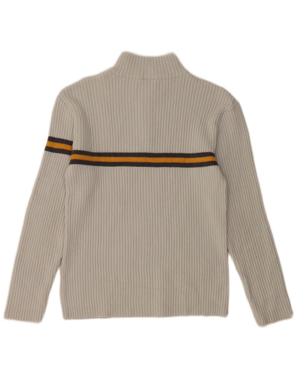 Suéter feminino FILA com gola e zíper UK 10 lã listrada cinza pequena