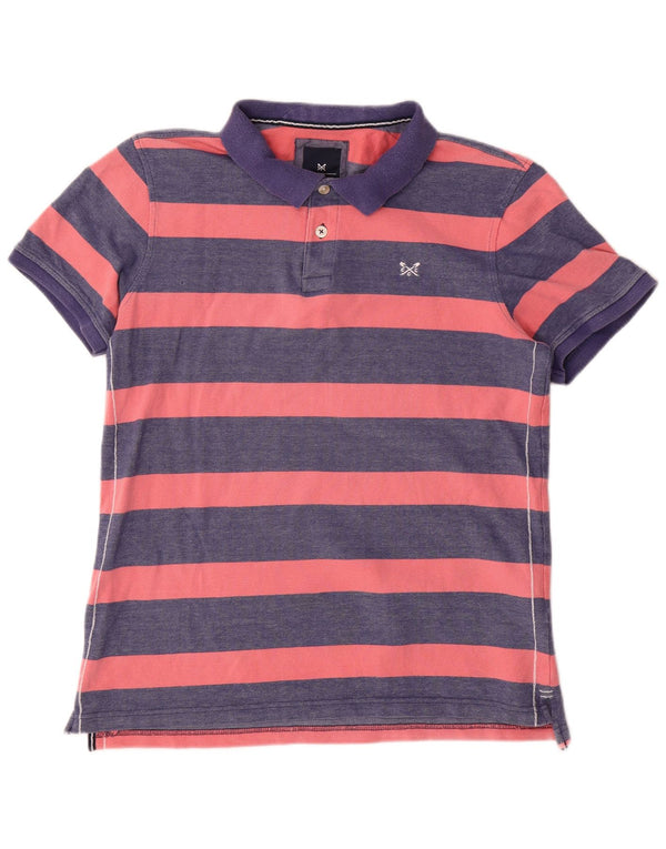 Camisa polo masculina Crew Clothing médio algodão listrado azul marinho
