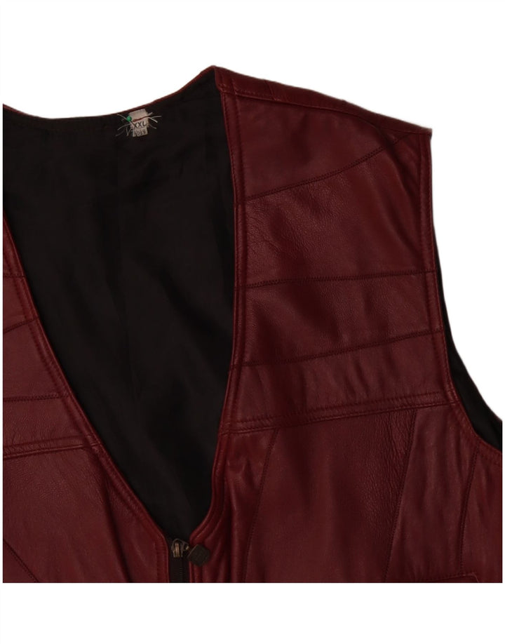 Colete de couro masculino vintage UK 44 2XL patchwork borgonha