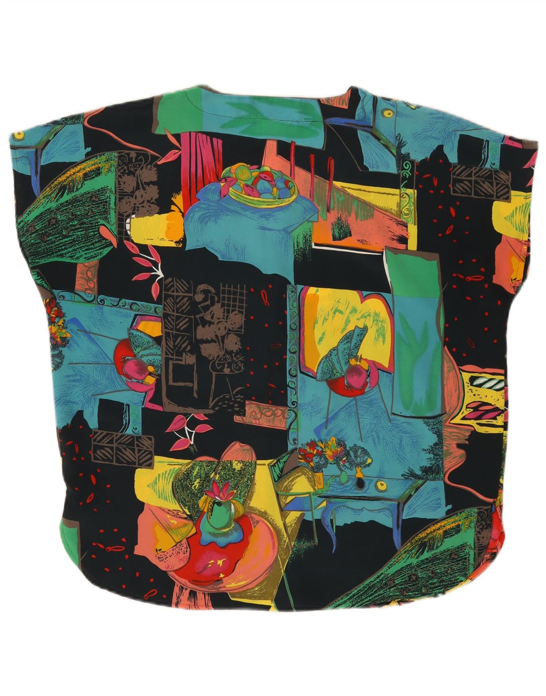 Blusa feminina com padrão abstrato NOVA FAST Top EU 42 grande poliéster preto