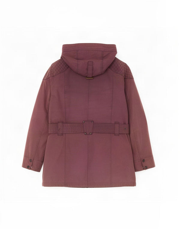 Jaqueta feminina de algodão encerado com capuz Barbour UK 8 pequena roxa
