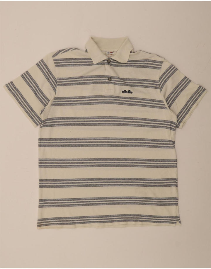 Camisa polo masculina Ellesse Reino Unido 38 algodão listrado branco médio