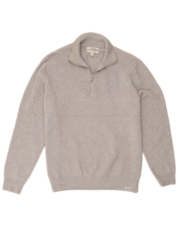 Suéter masculino Marks & Spencer com zíper e gola XL algodão cinza