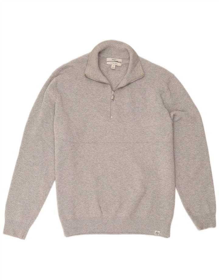 Suéter masculino Marks & Spencer com zíper e gola XL algodão cinza