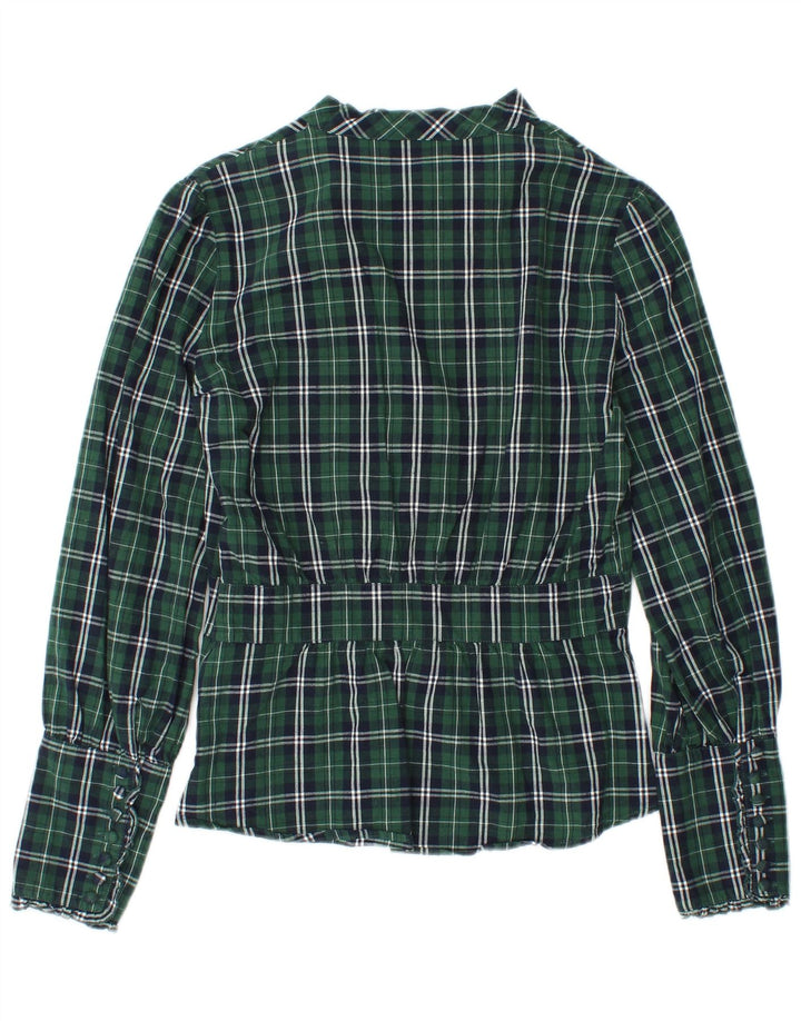 WAREHOUSE Blusa feminina de manga comprida UK 12 xadrez verde médio