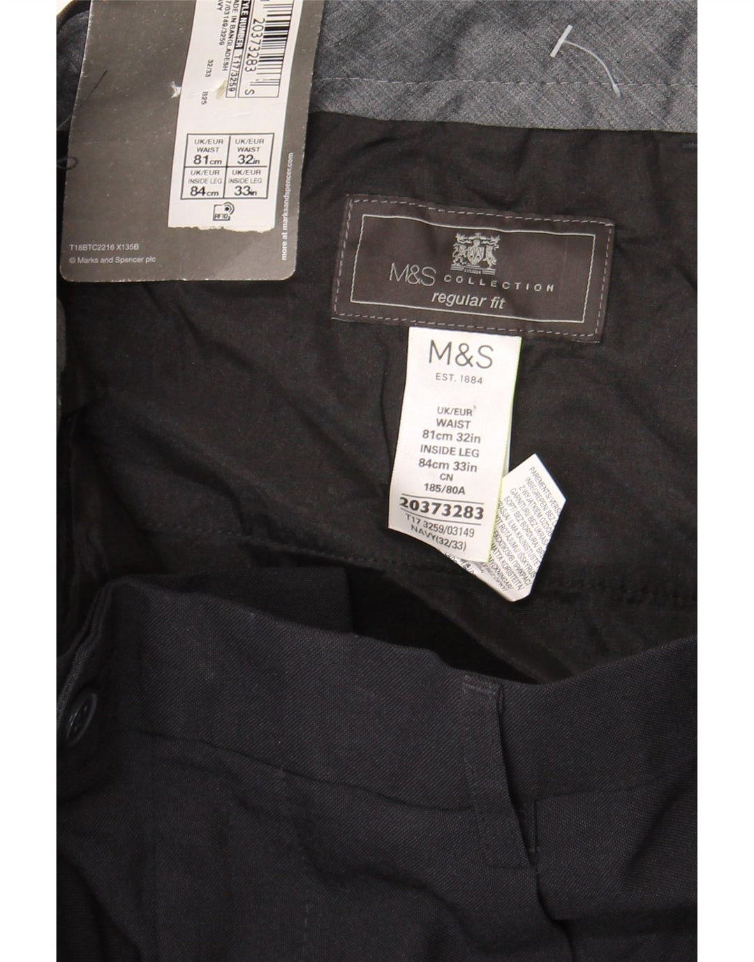 Calça masculina de ajuste regular MARKS & SPENCER W32 L33 azul marinho poliéster