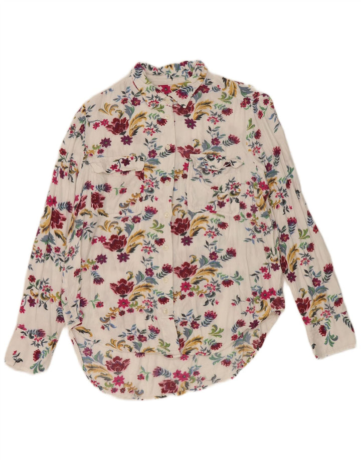 Camisa feminina Marks & Spencer UK 12 viscose floral branca média