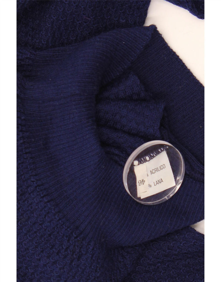 Suéter feminino VINTAGE com decote em V IT 46 grande azul marinho acrílico