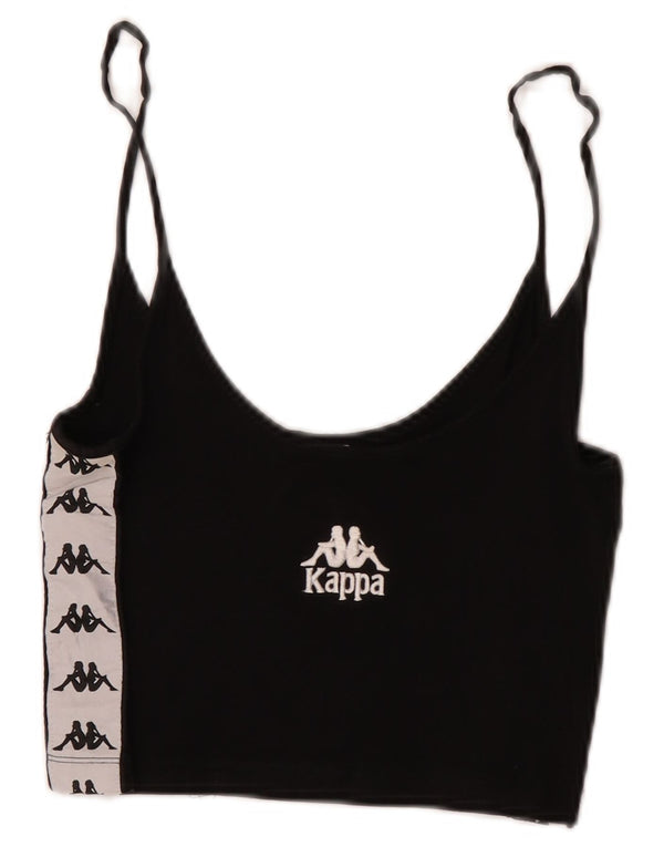 Top feminino Kappa com corte gráfico UK 4 XS preto colorido bloco de algodão