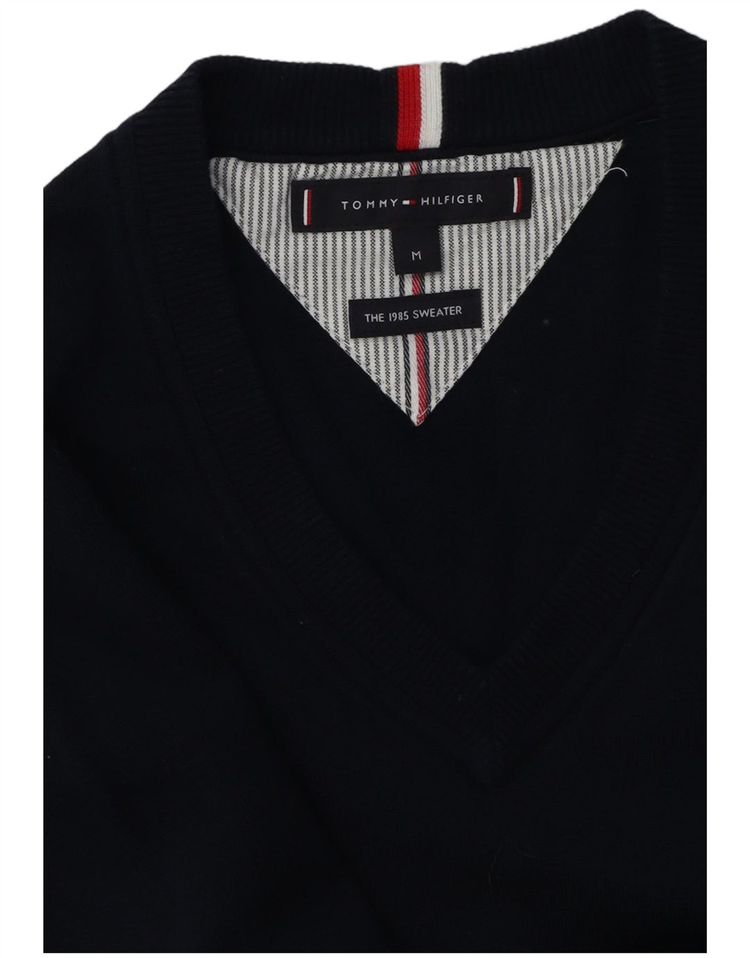 Suéter masculino Tommy Hilfiger com decote em V médio azul marinho