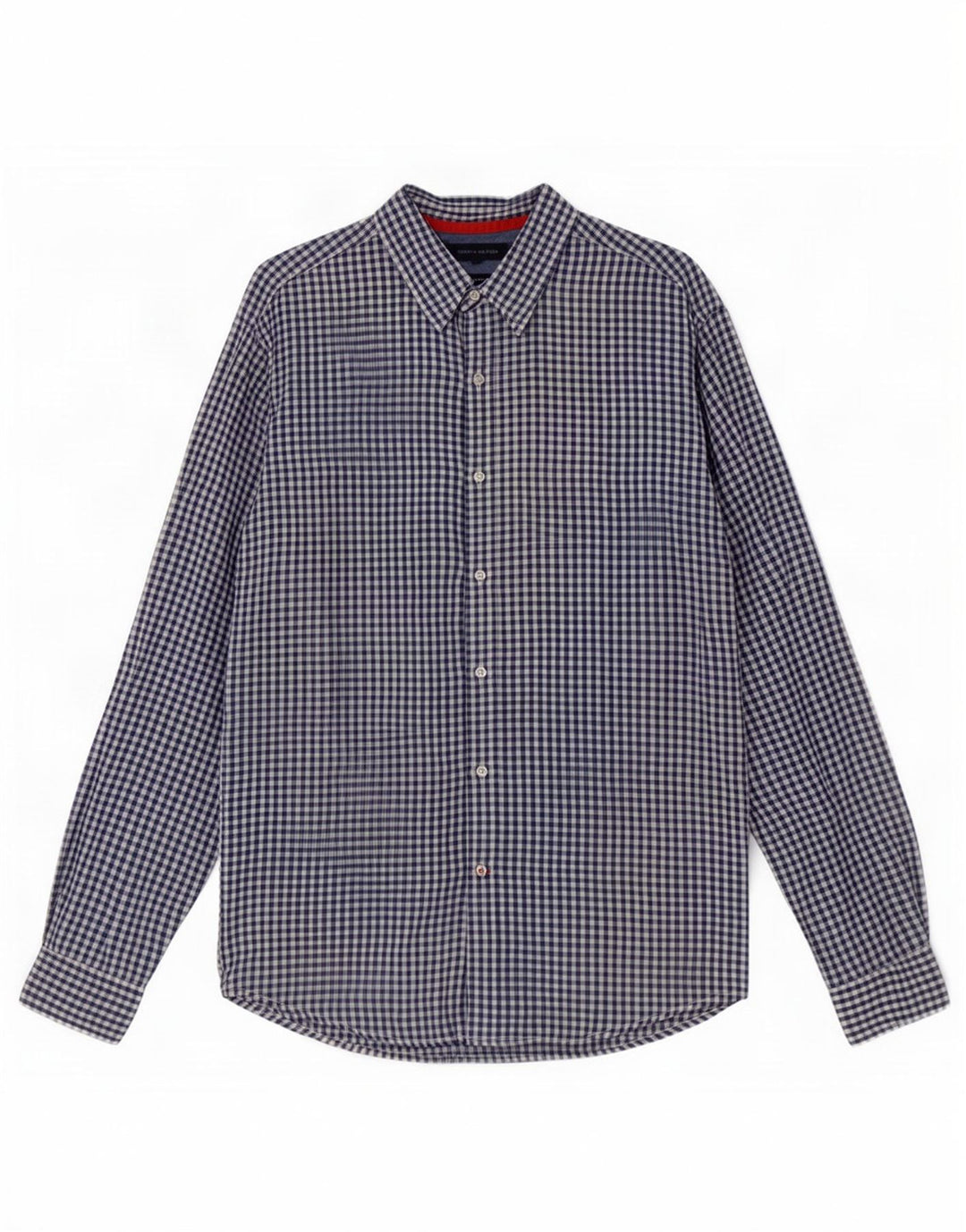 Camisa masculina Tommy Hilfiger média azul gingham linho