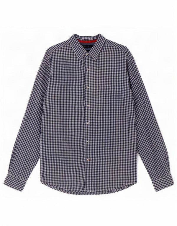 Camisa masculina Tommy Hilfiger média azul gingham linho