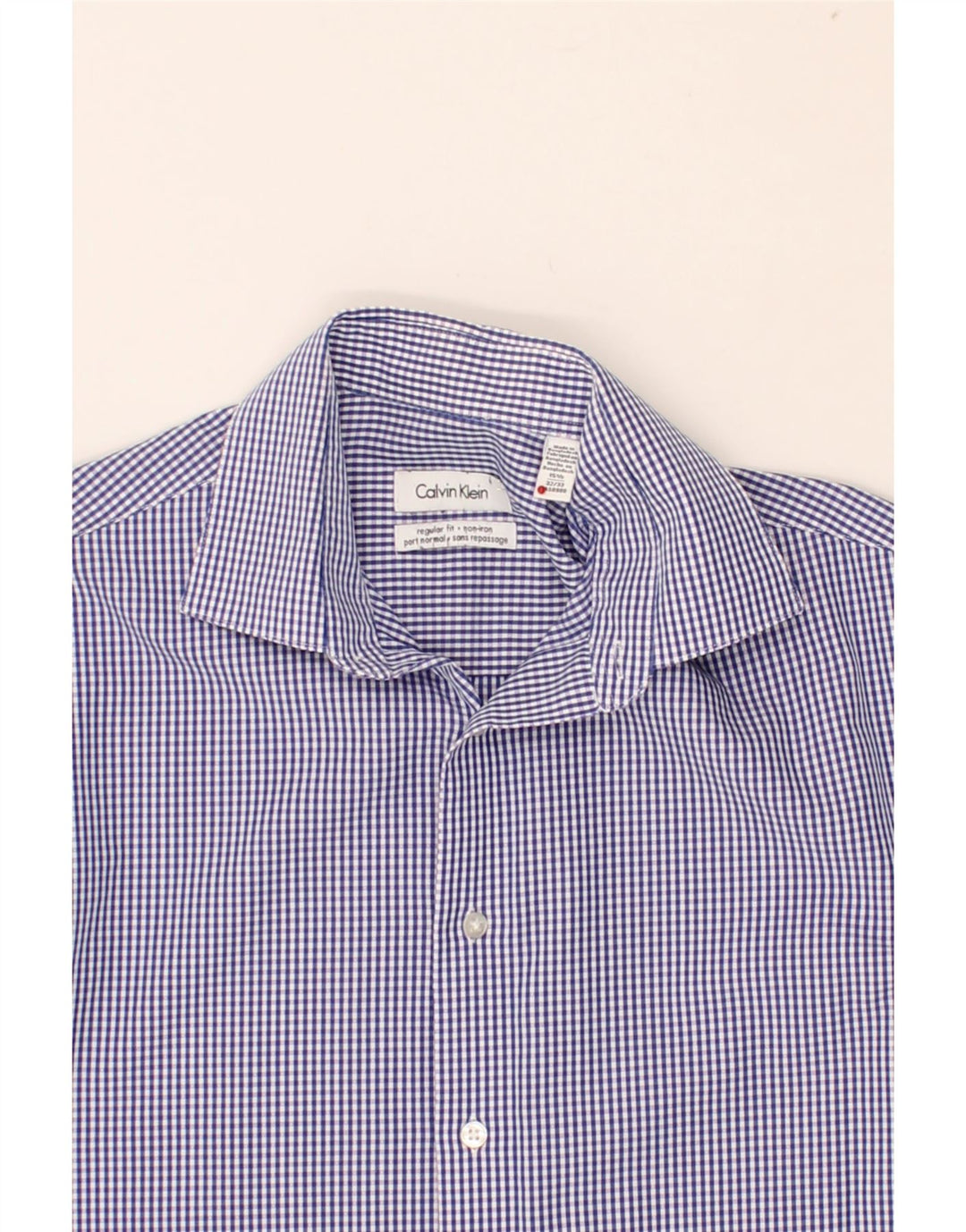 CALVIN KLEIN Camisa masculina de ajuste regular tamanho 15 1/2 algodão guingão azul médio