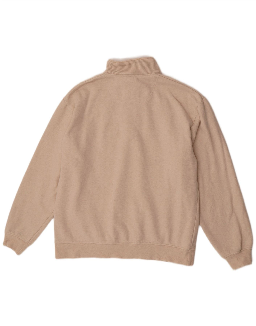 Suéter masculino Orvis com zíper e gola grande de algodão manchado bege