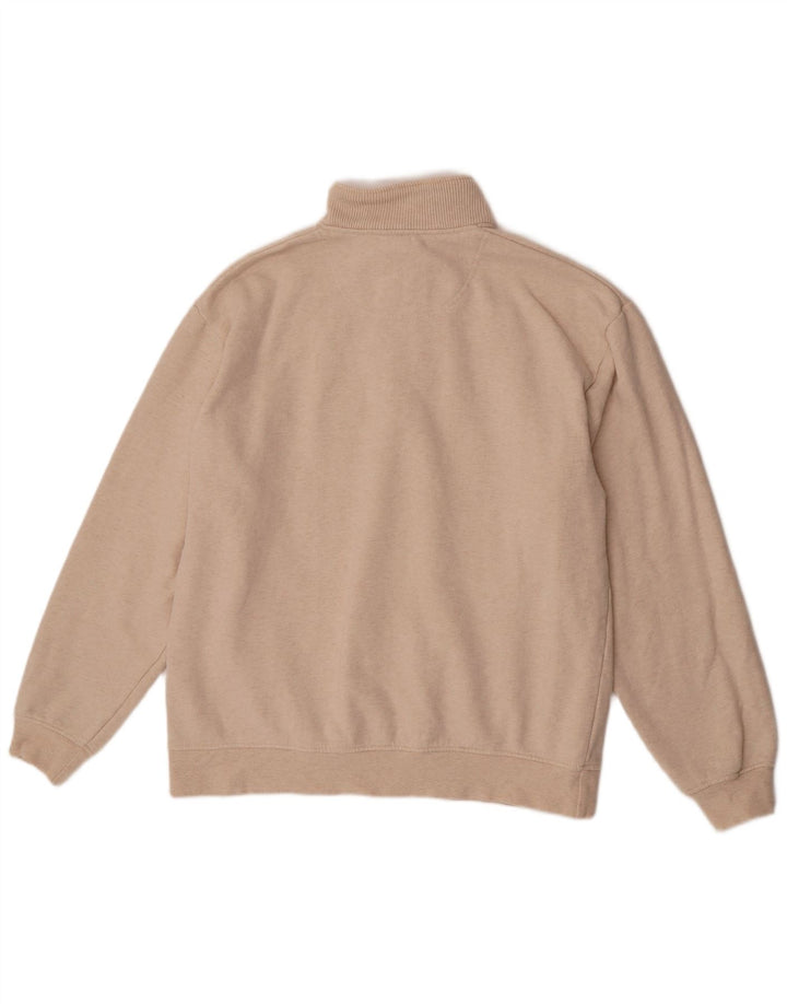 Suéter masculino Orvis com zíper e gola grande de algodão manchado bege