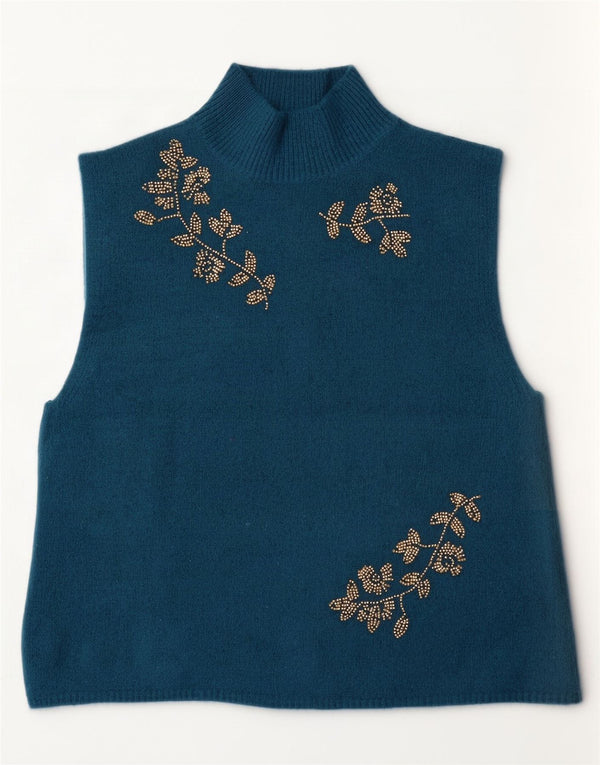 Zara Womens Vest Tank Top UK 16 Grande Azul Floral Acrílico