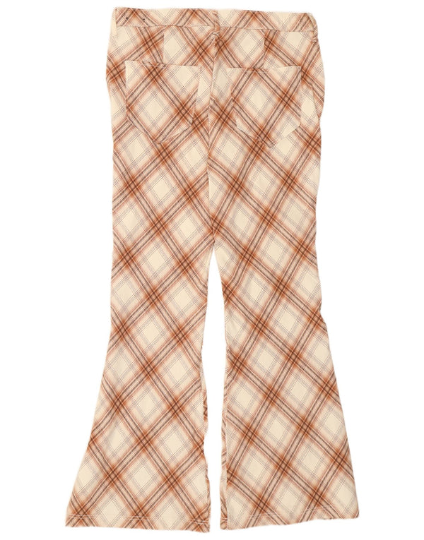 Calça feminina Hollister Flare casual grande W32 L32 bege xadrez viscose