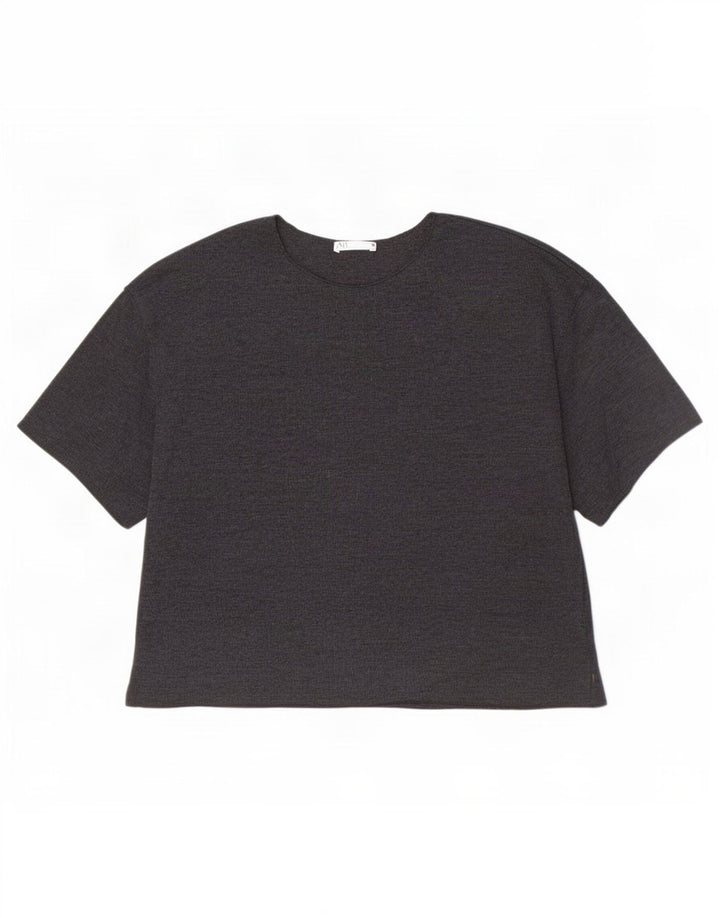Camiseta feminina Zara UK 12 algodão cinza médio