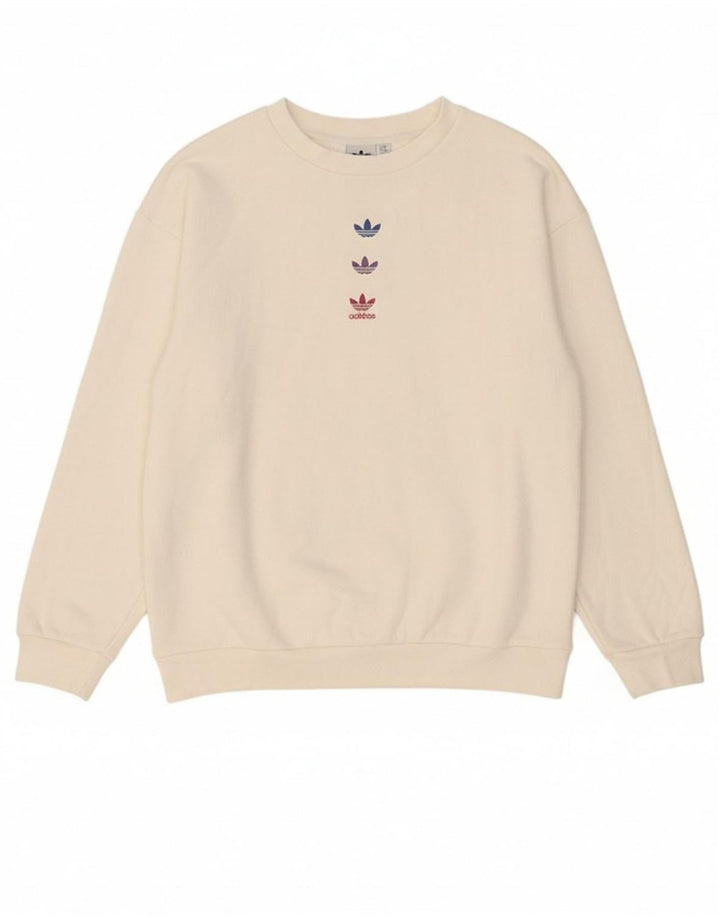 ADIDAS Womens Oversized Graphic Sweatshirt Jumper UK 6 XS Algodão Branco