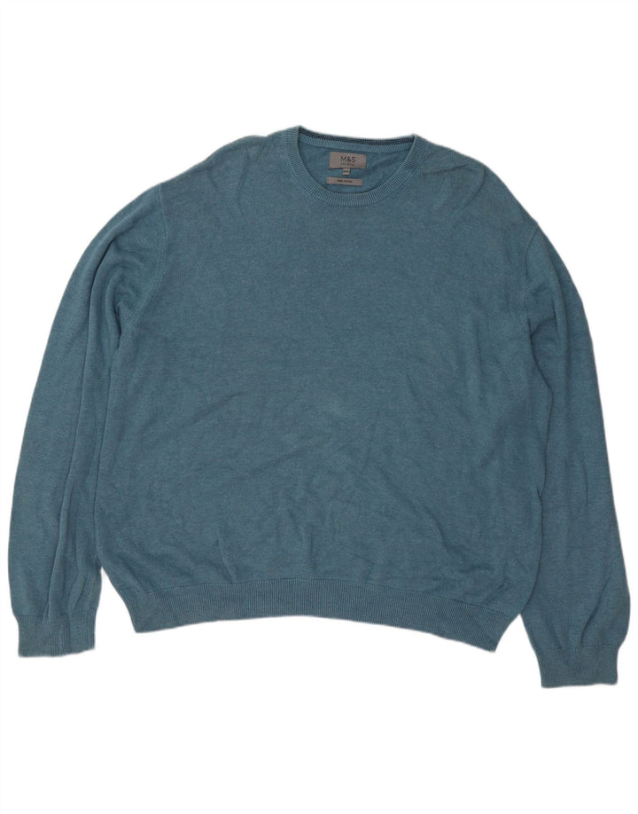 Suéter masculino Marks & Spencer com gola redonda 3XL algodão azul