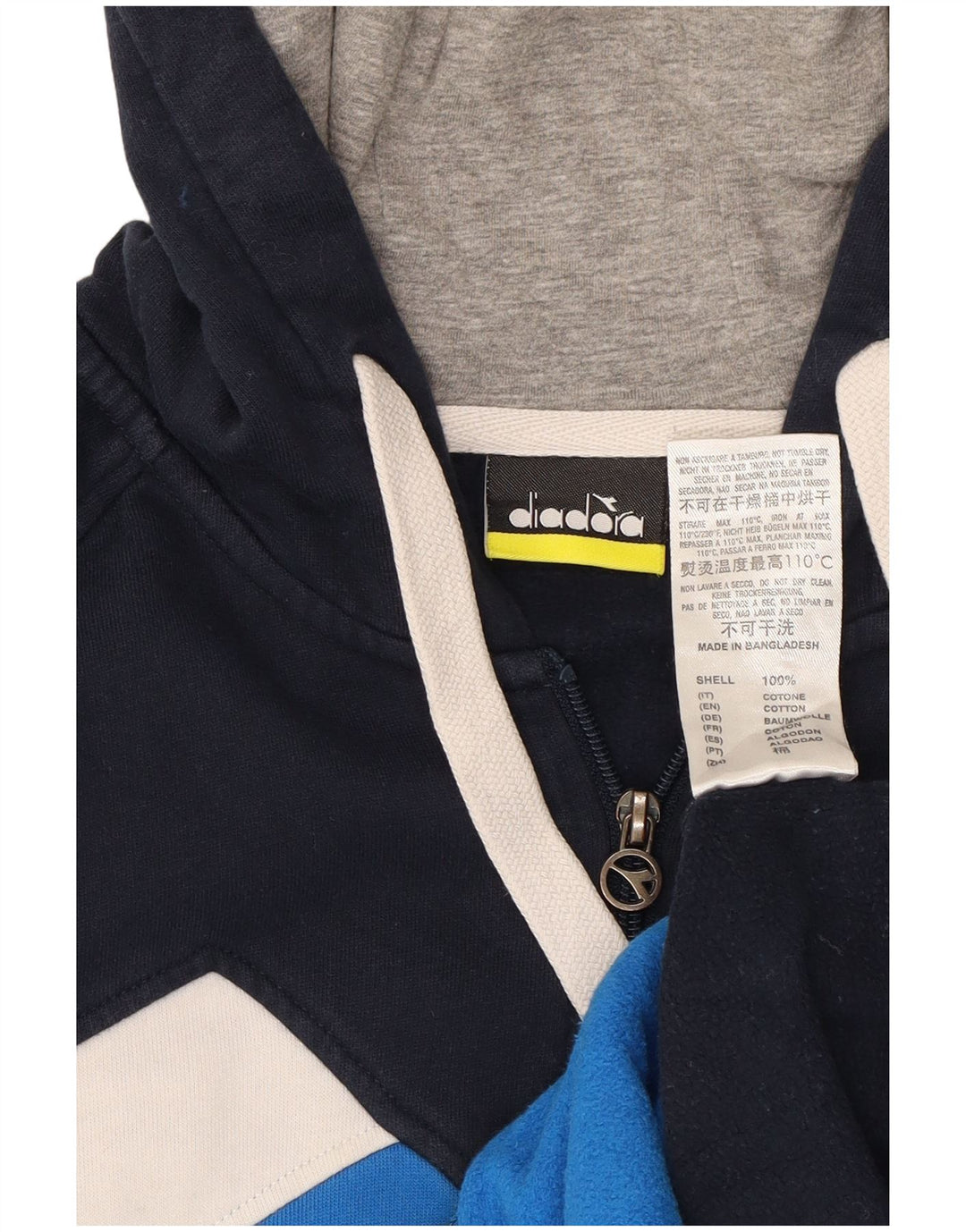 Suéter masculino com capuz e zíper DIADORA médio azul marinho algodão colorblock