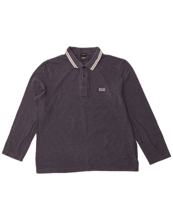 Camisa polo masculina de manga comprida de ajuste regular HUGO BOSS XL azul marinho algodão