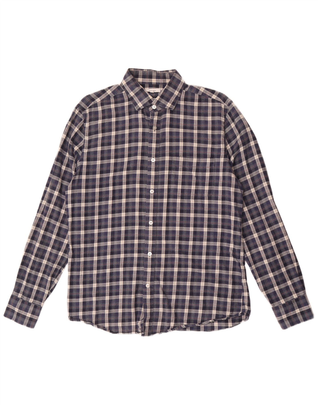 Camisa masculina de flanela Reiss Regular Fit grande algodão xadrez azul marinho