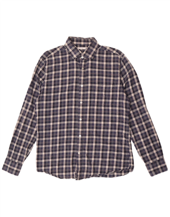 Camisa masculina de flanela Reiss Regular Fit grande algodão xadrez azul marinho
