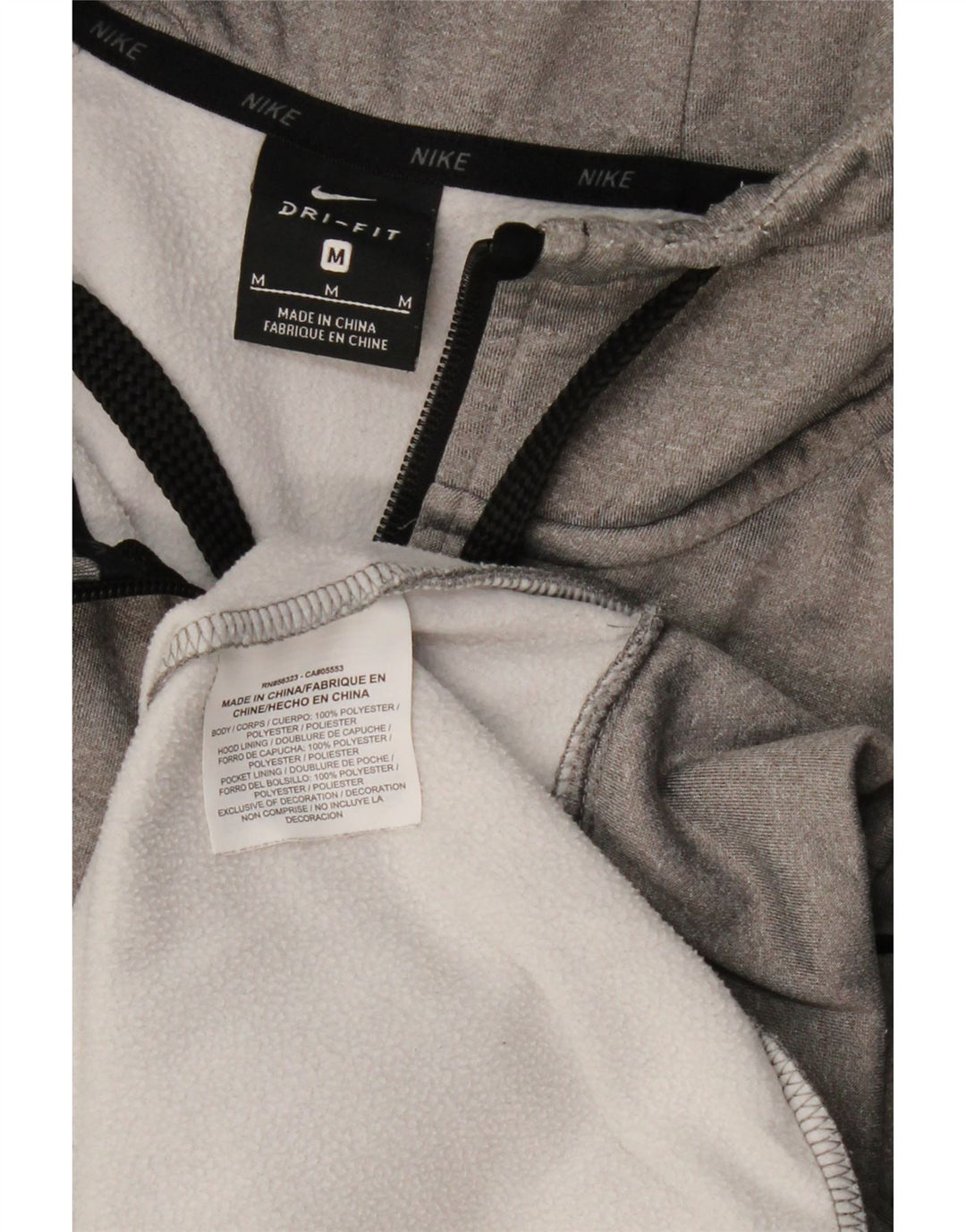 Suéter masculino NIKE Dri Fit Zip com capuz cinza médio poliéster