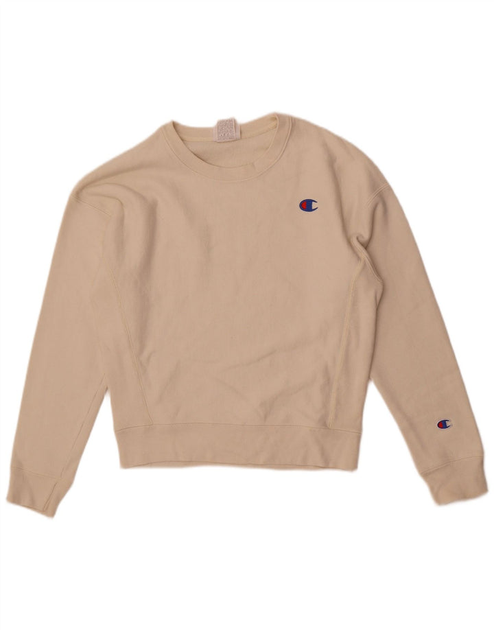 Jumper de moletom feminino Champion Reverse Weave Oversized Reino Unido 10 pequeno branco