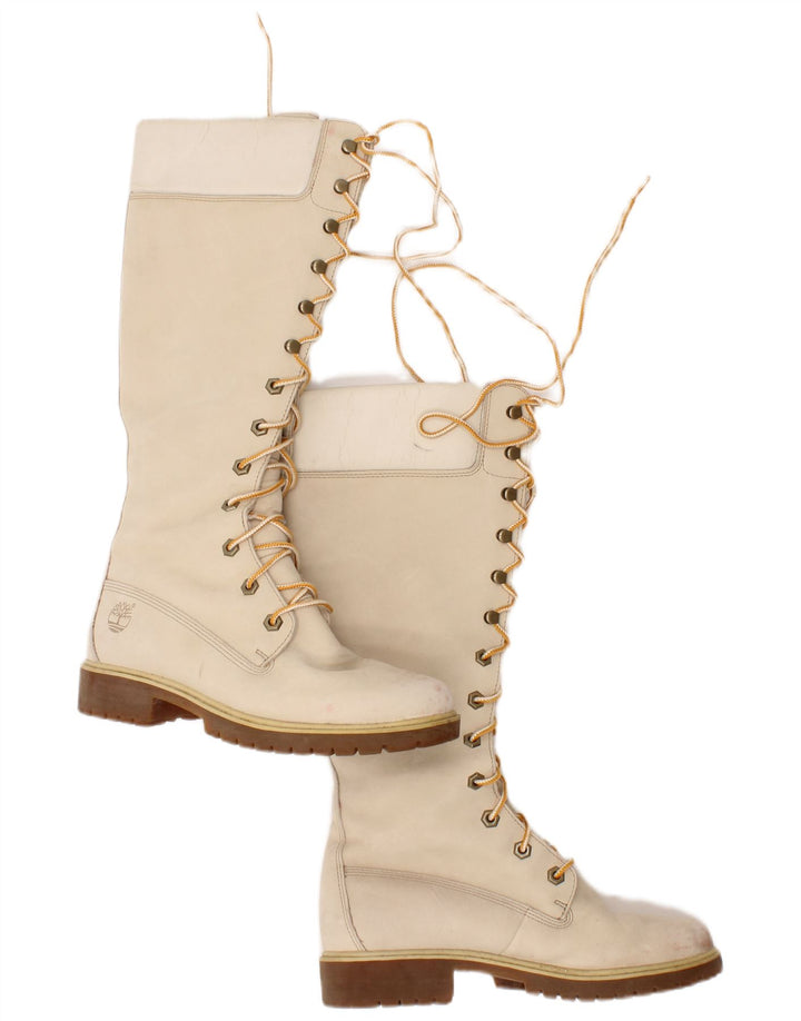 Botas femininas de cano alto de couro Timberland tamanho Reino Unido 6 couro bege