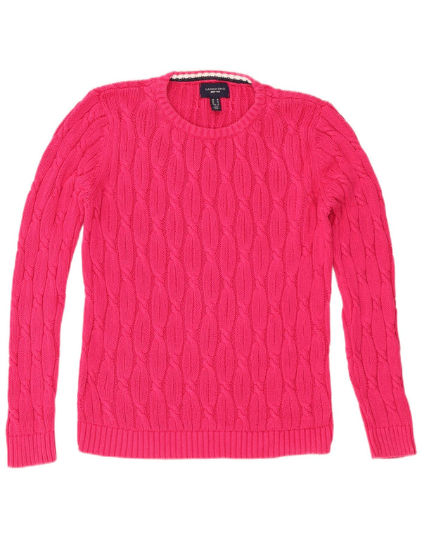 Lands End Womens Crew Neck Jumper Sweater UK 14 Medium Pink Cotton