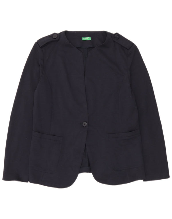 Jaqueta blazer militar feminina Benetton com 1 botão Reino Unido 14 grande azul marinho