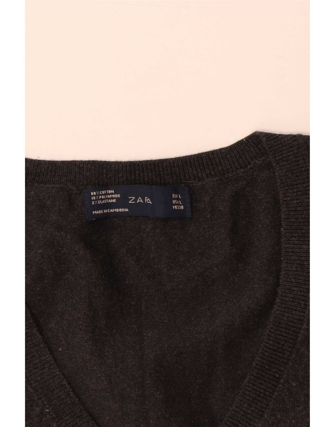 Zara Womens Vest Tank Top UK 14 Grande Algodão Cinza