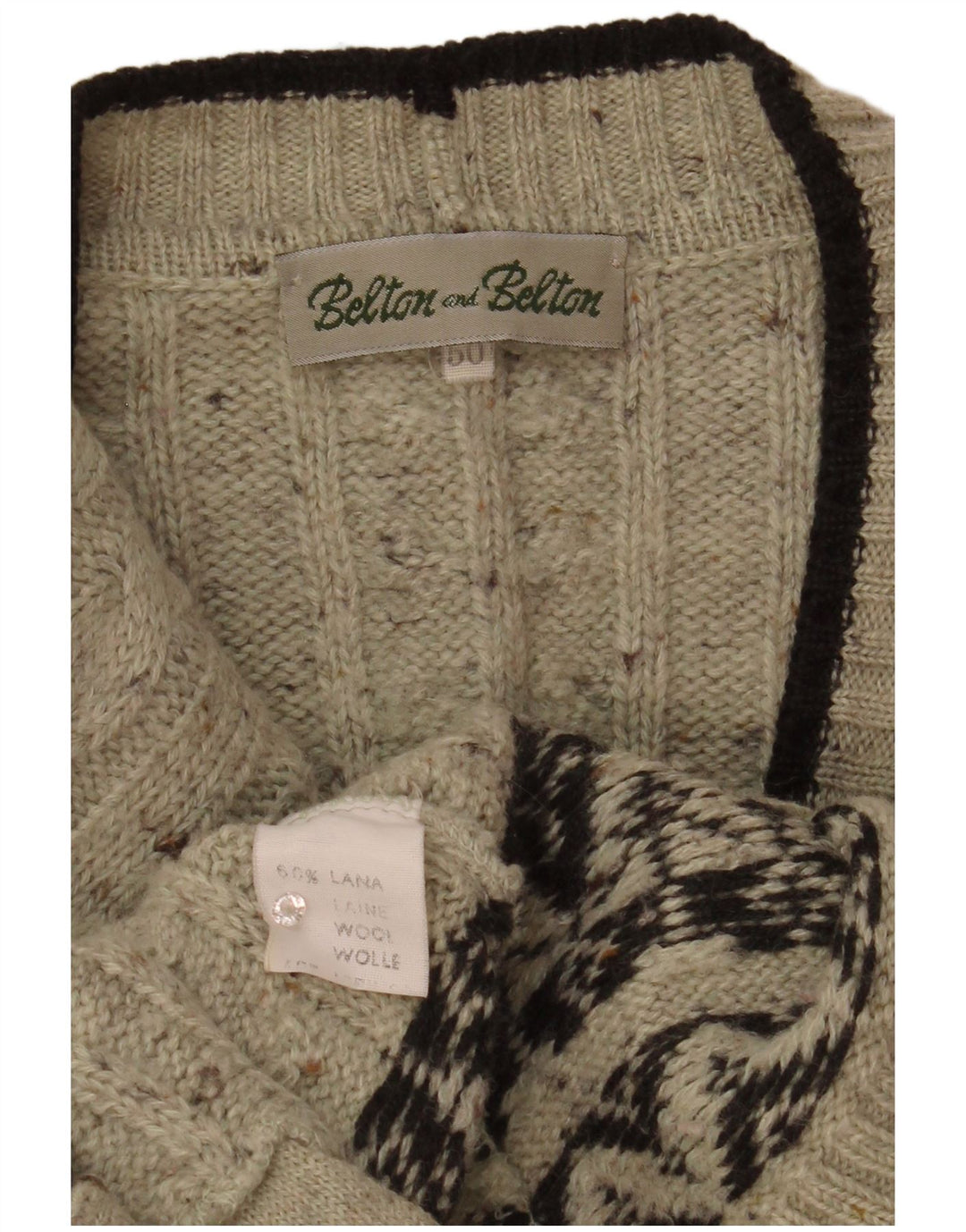 Suéter cardigã masculino vintage IT 50 lã Fair Isle cinza médio