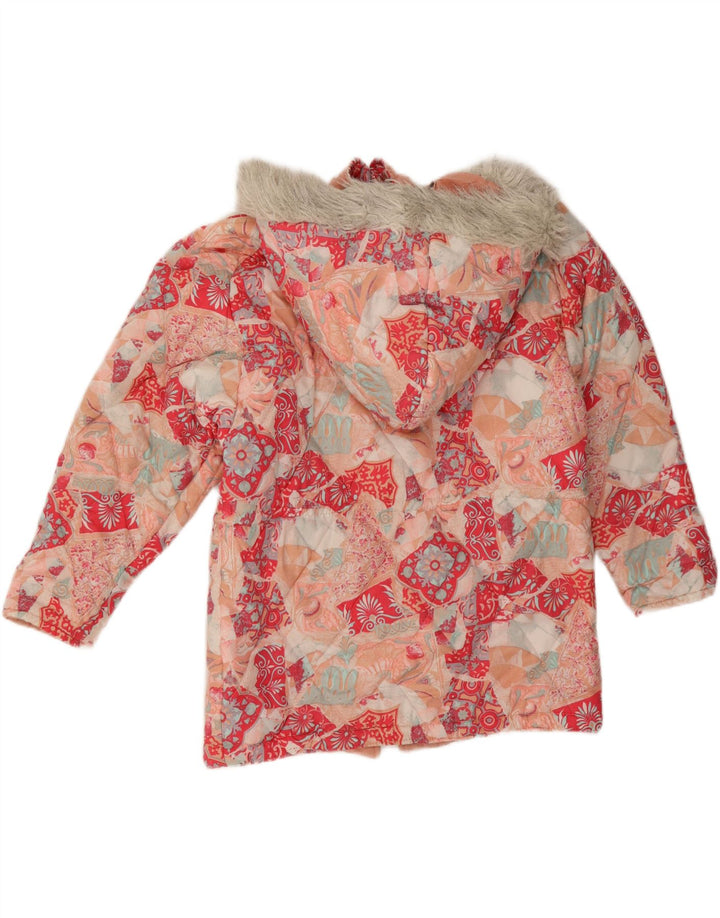 Jaqueta acolchoada com capuz feminino vintage EU 40 médio floral multicolorido