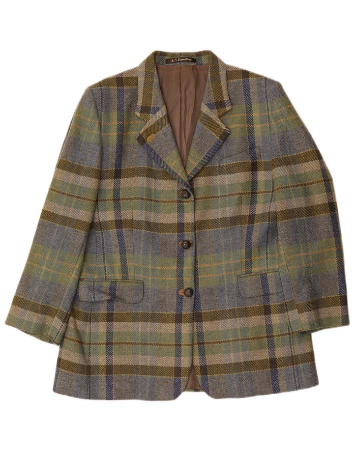 Jaqueta blazer feminina DAKS com 3 botões UK 14 grande lã xadrez multicolorida