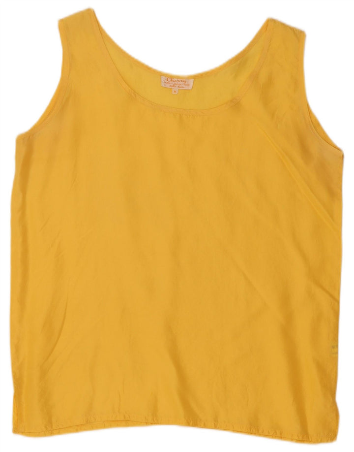 Blusa feminina vintage sem mangas UK 14 seda amarela média