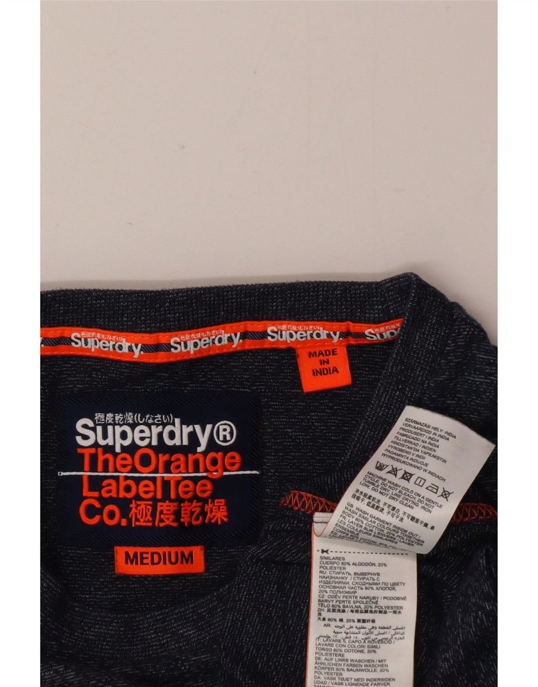 Camiseta masculina Superdry Top médio algodão manchado azul marinho
