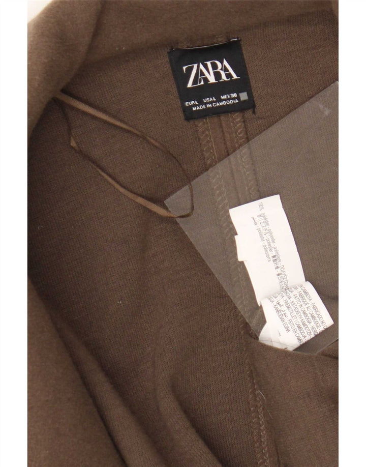 Sobretudo aberto feminino Zara UK 16 grande poliéster marrom