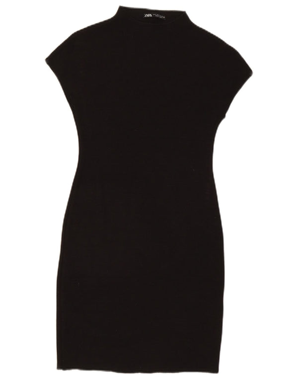 Vestido bodycon feminino de mangas curtas Zara Reino Unido 8 pequeno preto viscose