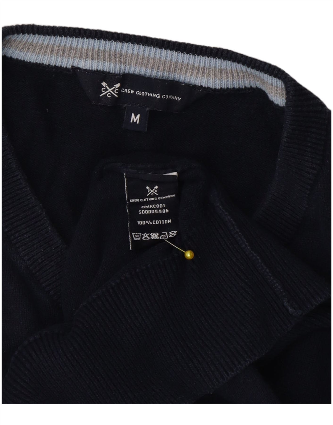 Crew Clothing Suéter masculino com decote em V, algodão azul marinho médio