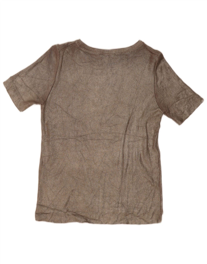Blusa feminina Zara Top UK 10 pequena viscose bege