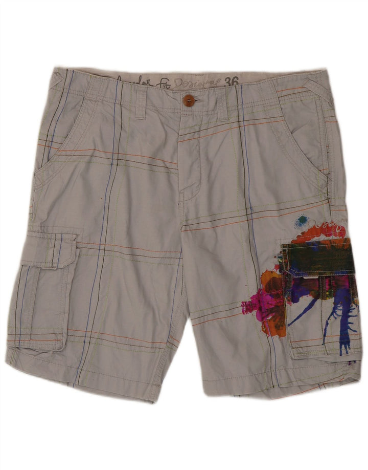 Desigual Shorts Cargo Masculino Gráfico W36 Grande Algodão Xadrez Cinza