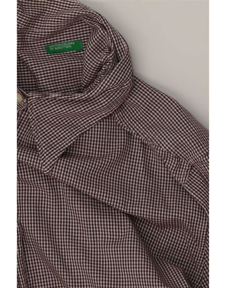 Camisa feminina Benetton UK 16 grande marrom guingão