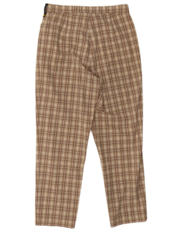 Calça feminina casual de cintura alta Bonita UE 38 médio W26 L25 xadrez bege