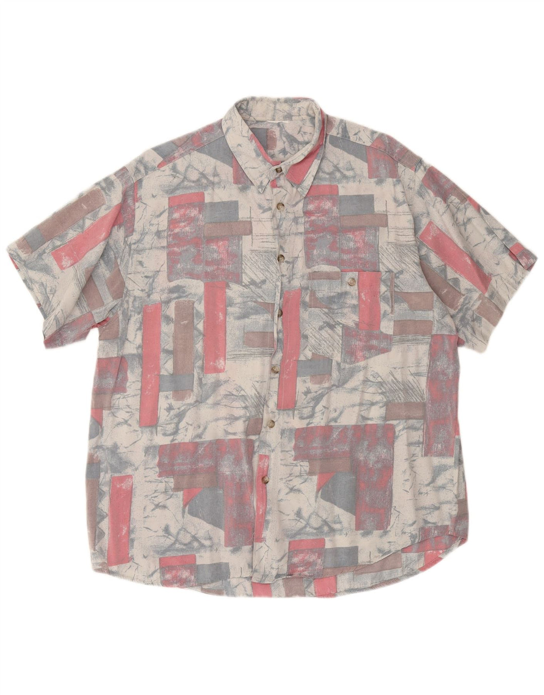Camisa masculina vintage de manga curta com padrão abstrato XL cinza