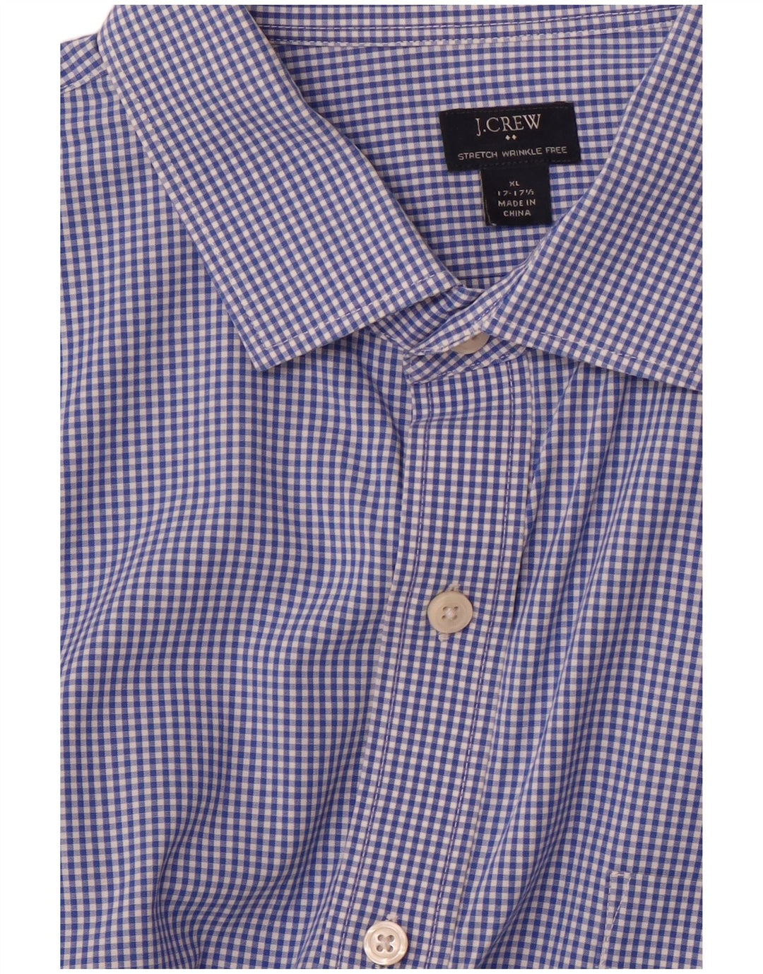 Camisa elástica masculina J. Crew tamanho 17 17/12 XL azul guingão