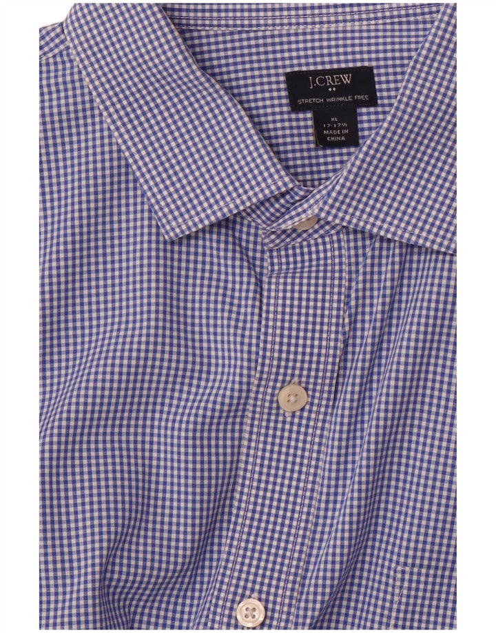 Camisa elástica masculina J. Crew tamanho 17 17/12 XL azul guingão