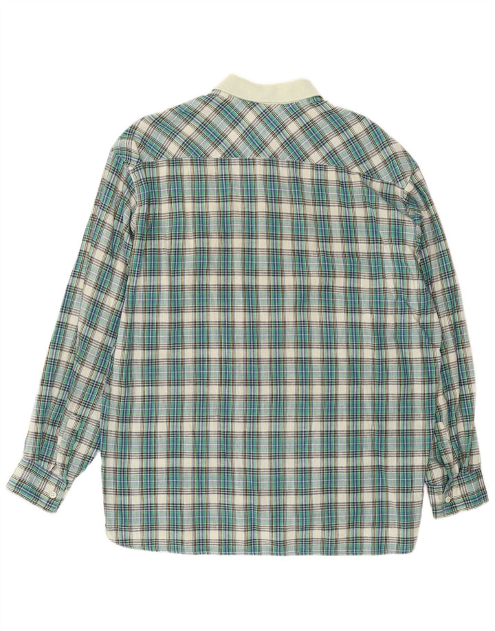 Camisa pulôver masculina vintage de algodão xadrez verde médio
